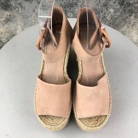 Marc Fisher Women's Size 6M Lalida Pink Cream Leather Peep Toe Espadrille Wedges - Picture 3 of 14